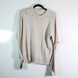 SOH Cashmere Wool Blend Knit Pearl Trim Cut Out Sleeve Pullover Sweater Gray S